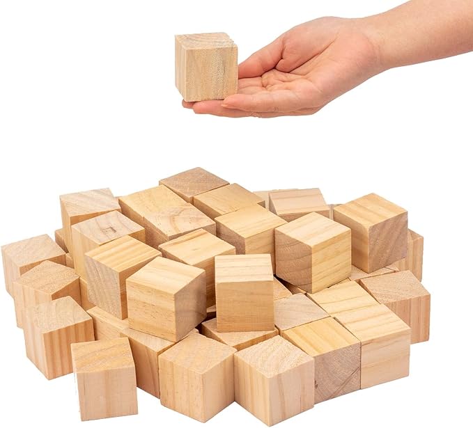 100 Pack 1 Inches Unfinished Wood Cubes Blocks - Natural Wooden Square Blocks Great for Crafts Making