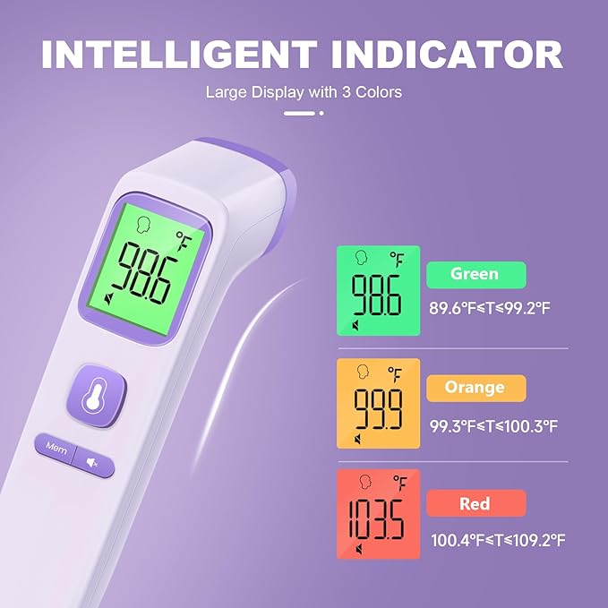 No-Touch Thermometer for Adults and Kids, Digital Accurate Baby Thermometer with Fever Alarm, 1 Second Fast Result, Easy to use, 2 in 1 Mode (Purple)