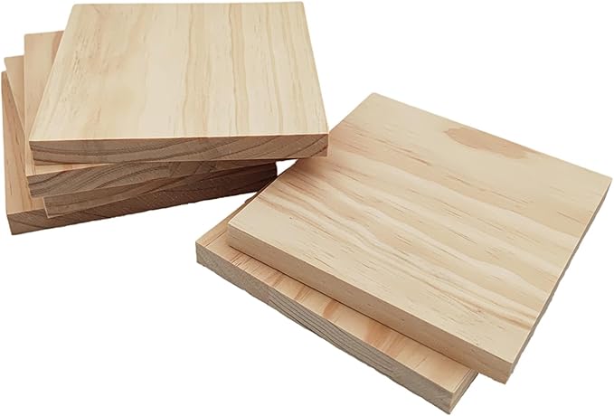 6PCS Unfinished Wood Square Blocks for Crafts, 6x6x0.6in Blank Wooden Squares Pine Wood Boards for Wood Carving,DIY Wood Coasters,Painting & Burning
