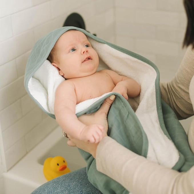 Little Unicorn Premium Infant Hooded Bath Towel| Soft & Absorbent Cotton & Terry Fabric for Newborns (Sea)