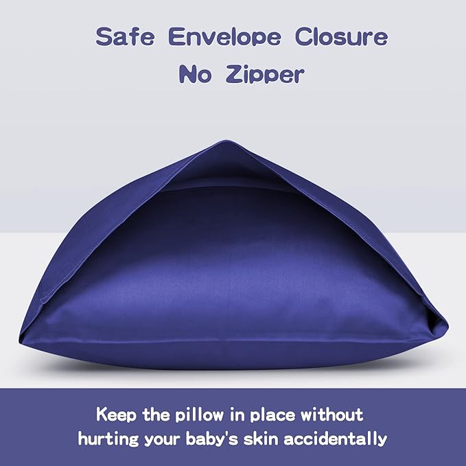 Organic Cotton Toddler Pillowcase 2 Pack, 14 x 20 Travel Pillow Case Cover for Babies, Kids, Boys and Girls, Soft and Breathable Small Pillow Cases with Envelope Closure, Navy Blue