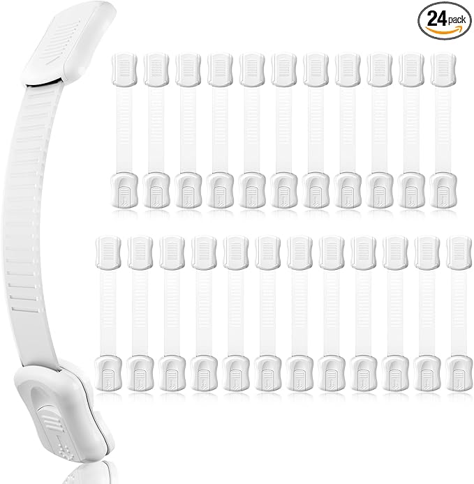24-Pack Cabinet Locks Baby Proofing - Syican Child Proof Drawer Locks, Multi-Purpose for Drawers, Fridge, Toilet Seat, Trash Can, Ideal Stocking Stuffers, White