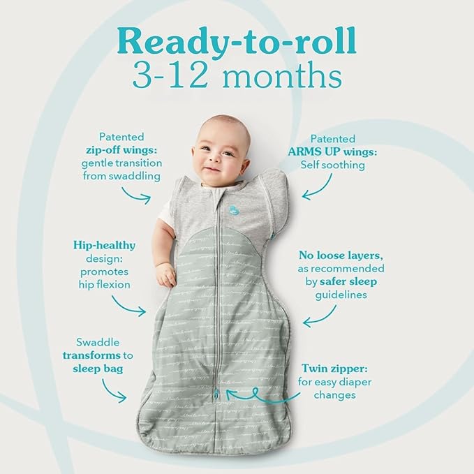Love To Dream Swaddle UP, Transition Bag Warm 2.5 TOG, Patented Zip-Off Wings, Gently Help Baby Safely Transition from Being Swaddled to Arms Free (White Rainbow Dream, Large (19-24 lbs.))