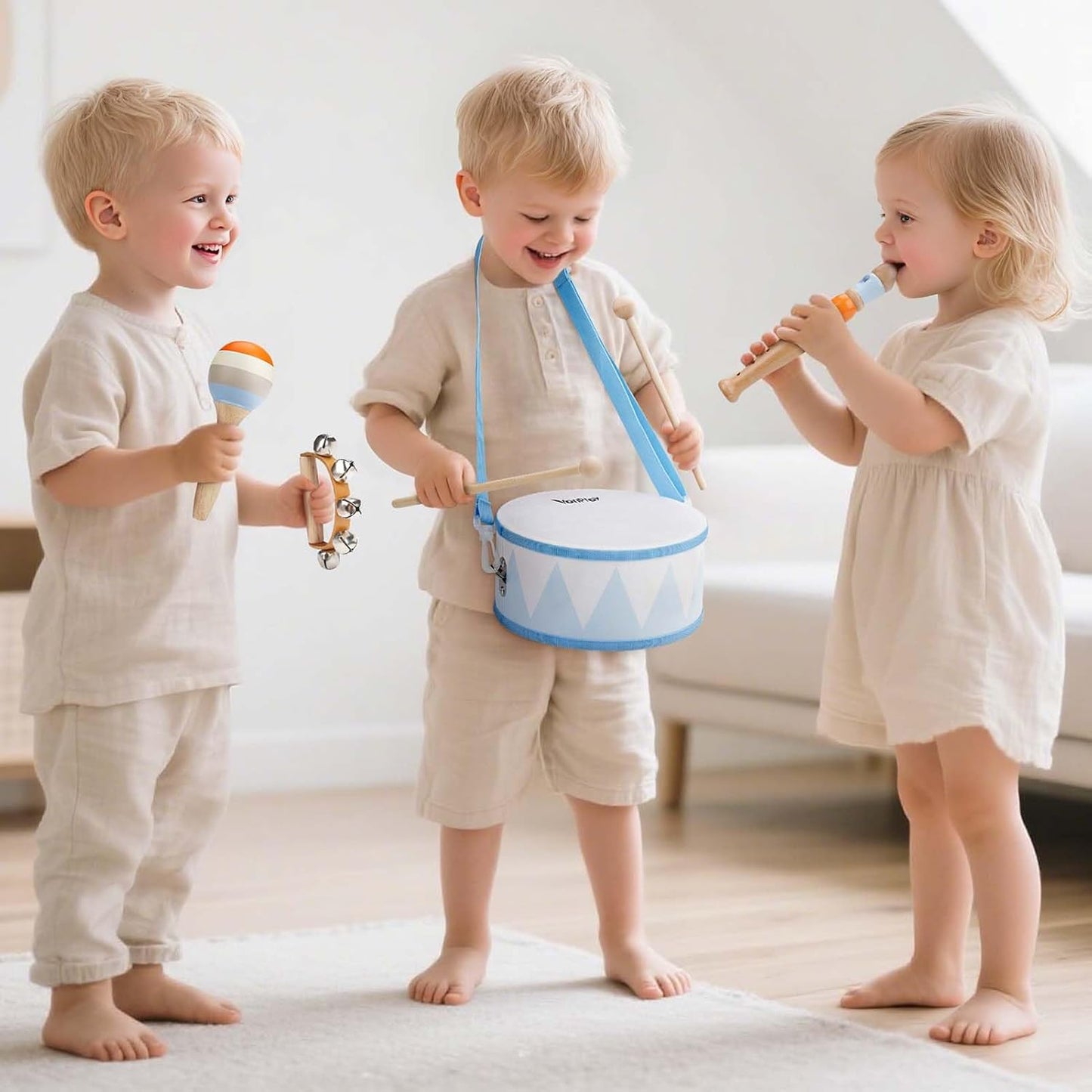 Drum Set for Boys - Toys for 2 3 Year Old Boy Birthday Gifts - Wooden Montessori Musical Instruments for Toddlers 2-4, Preschool Musical Toys with Snare Drum for Kids Age 3-5