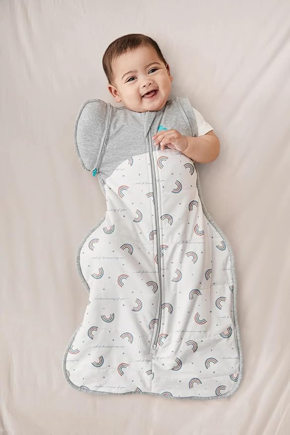 Love To Dream Swaddle UP, Transition Bag Warm 2.5 TOG, Patented Zip-Off Wings, Gently Help Baby Safely Transition from Being Swaddled to Arms Free (White Rainbow Dream, Large (19-24 lbs.))