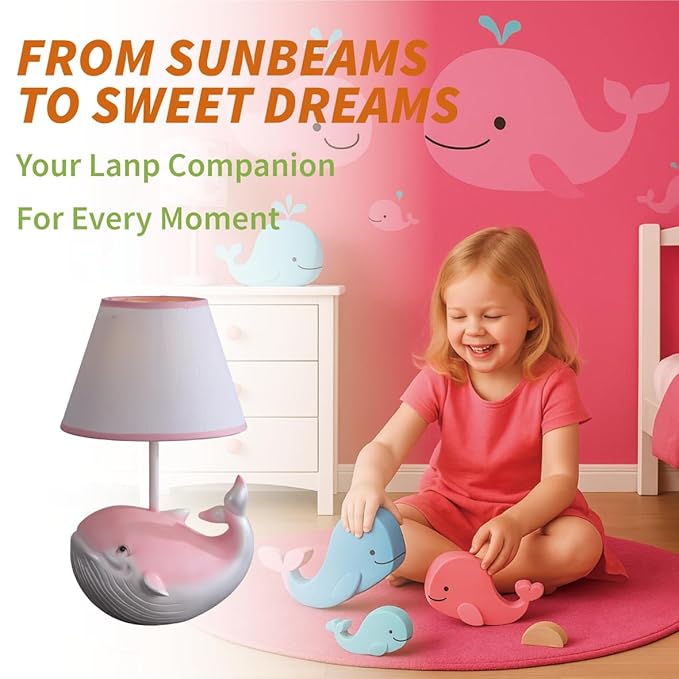 Whale Lamp,Kids Lamp, Night Lights,lamp with Fabric Lampshade, Compatible with E26 Bulb, USB Interface, Perfect for Girls' Room, Ideal Gift Choice