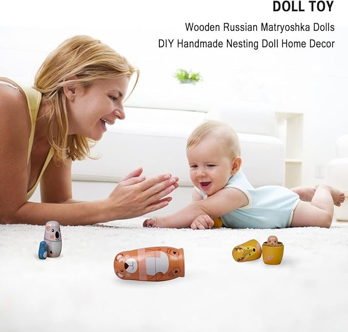 Tphon Nesting Dolls Wooden Russian Matryoshka Dolls for Toddlers Kids Handmade Toys Stacking Doll Set for Children Christmas Birthday Decoration Halloween Wishing Gift