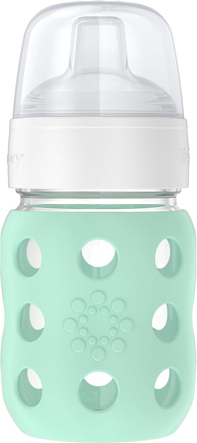Lifefactory 8-Ounce Wide Neck Glass Baby Bottle with Protective Silicone Sleeve and Sippy Spout, Mint (LG2251WMI4)