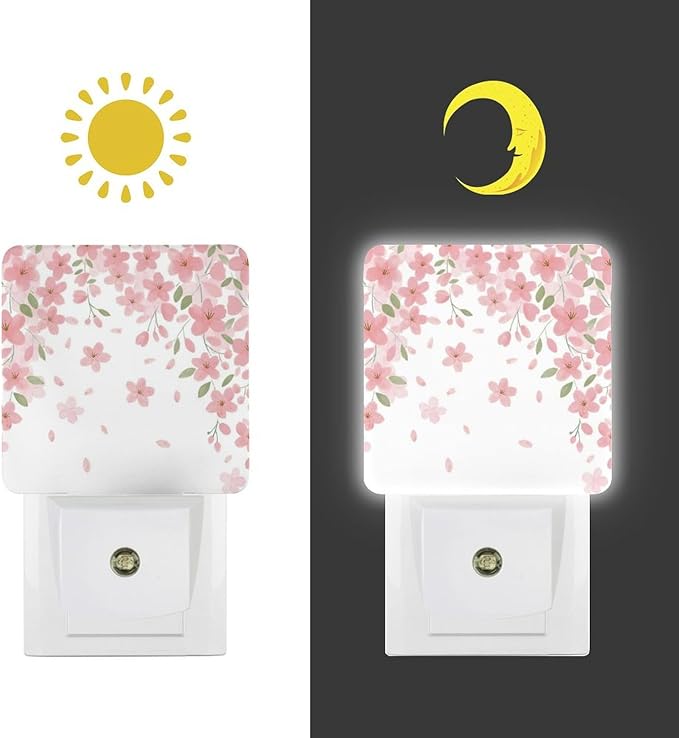 Falling Flowers Night Light, Plug into Wall Decor Nightlights for Bedroom, Bathroom, Hallway, Kitchen, with Dusk to Dawn Light Auto Sensors LED Night Lights for Boys Girls Women Men Room Gifts