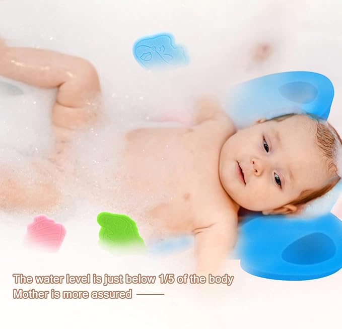 Soft Infant Bath Sponge Elephant Baby Bath Mat Newborn Comfy Foam Skid-Proof Cushion (Blue 1Set)