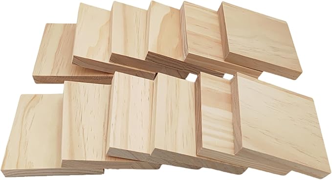 12PCS Unfinished Wood Square Blocks for Crafts, 4x4x0.6in Blank Wooden Squares Pine Wood Boards for Carving,DIY Wood Coasters,Painting & Burning