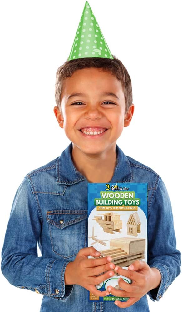 3 Bees & Me Wooden Building Toys - STEM Toys for Boys and Girls - 100 Wood Plank Pieces