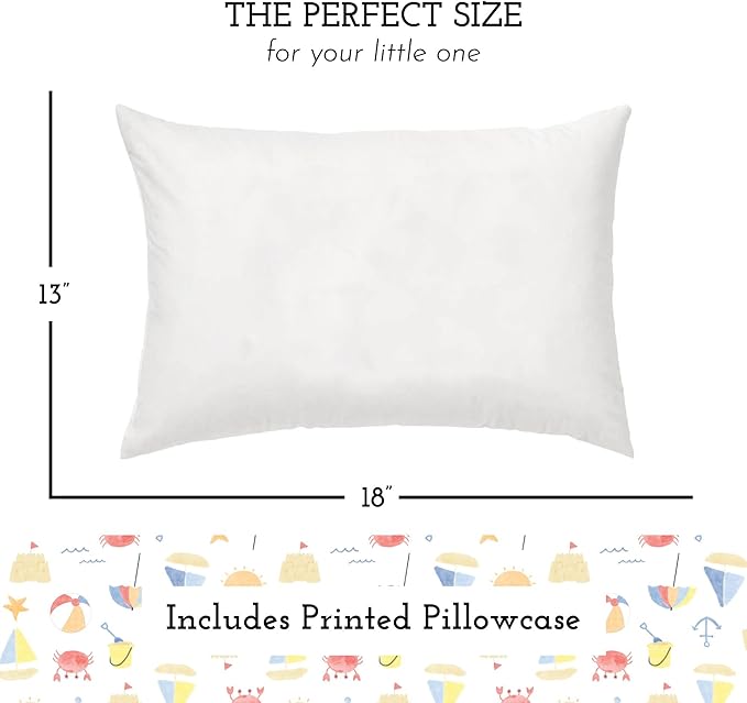 Little Sleepy Head Toddler Pillow with Pillowcase 13x18 - Kids Pillow for Sleeping - Better Neck Support Ergonomic Pillow and Toddler Pillowcase - Best Pillows for Kids (Beach Days)