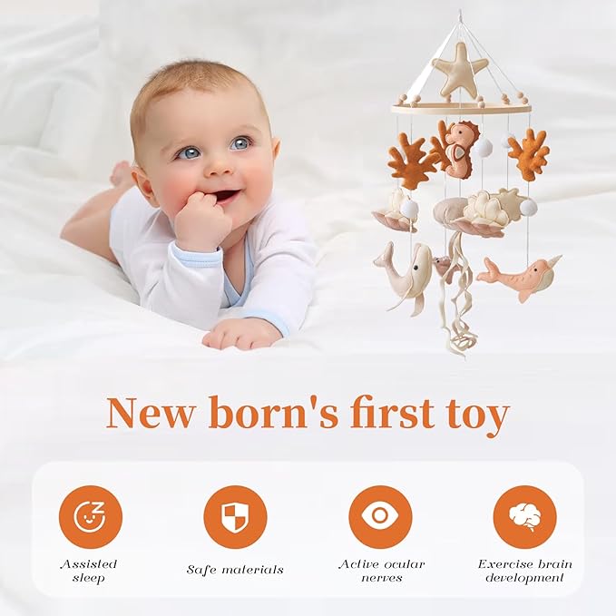 GOODMOM Ocean Nursery Mobile for Boys Girls Gender-Neutral Crib Mobile Seahorse Jellyfish Manta California Pro Handmade Baby Mobile for Crib Sturdy Structure for Newborn