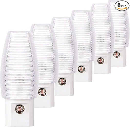Emotionlite Plug in Night Light, Neutral White LED Nightlight, Dusk to Dawn Sensor, Kids, Nursery, Bedroom, Bathroom,Hallway, Stairs, Kitchen, 6 Pack