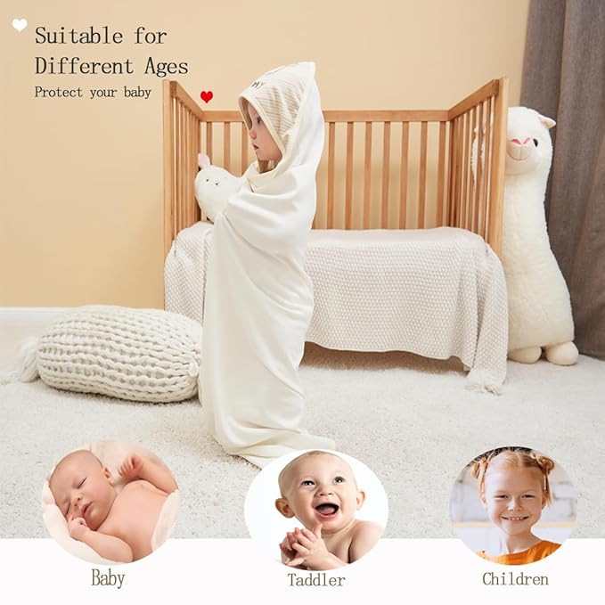 6-Pack Baby Hooded Towel and Washcloths Set, Premium Ultra Soft Reusable 100% Organic Cotton Baby Bath Towel, Baby Blanket for Newborns, Infants, Toddlers, Stripes Bear, 37.5 x 37.5 Inch