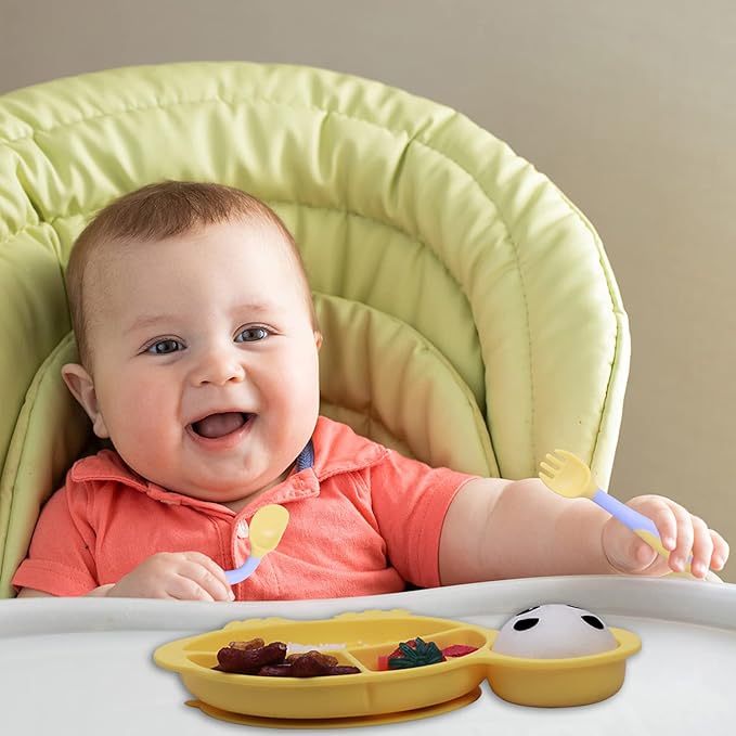 Baby plates with Suction,Silicone Suction Plates for Baby Toddler Kids BPA Free Microwave Dishwasher Safe -Plate yellow tortoise sets