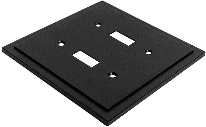 Henne Bery Modern Edge Decorative Wall Plate Switch Plate Outlet Cover, Durable Solid Zinc Alloy (Double Toggle, Matte Black)