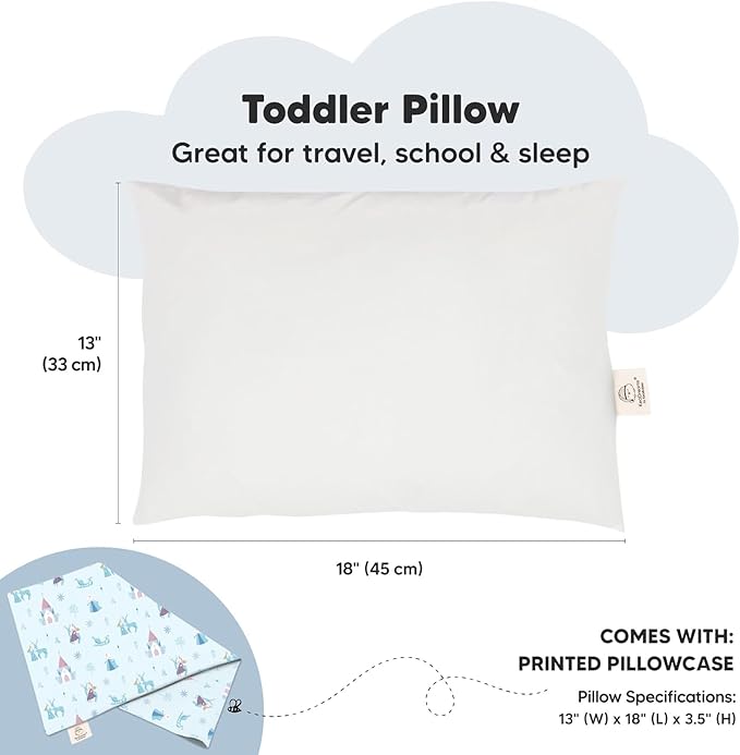 Toddler Pillow with Pillowcase - 13x18 My Little Dreamy Kids Travel Bed Pillows for Sleeping, Organic Cotton Small Pillowcase,Soft & Breathable,Machine Washable,Toddlers 2-5 years old(Enchanted Frost)