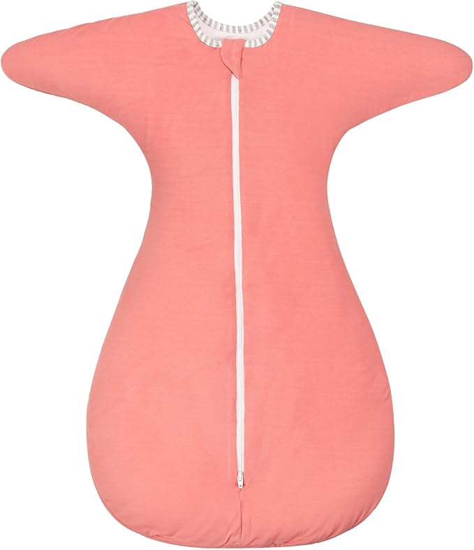 ZIGJOY Shark-Fin Transition Swaddle - 2.5 Tog Rayon Made from Bamboo Sleep Sack Transitional Swaddle Sack Baby Wearable Blanket, Peach Pink, 3-6 Months