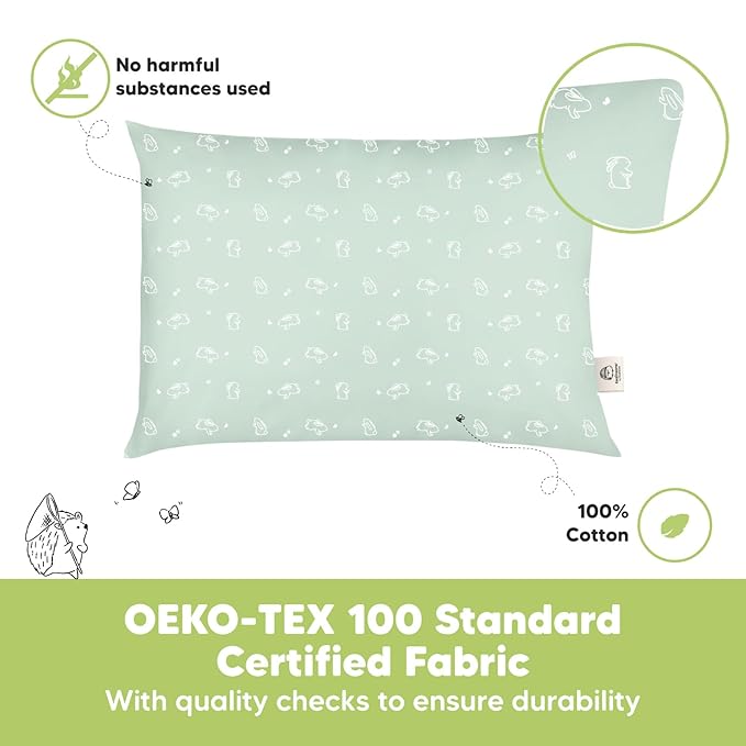 KeaBabies 2-Pack Toddler Pillow 13x18 - Soft Organic Cotton Kids Travel Bed Pillows for Sleeping, School, Nap, Machine Washable, Toddlers 2 to 5, Pillowcase Sold Separately (Bunnies)