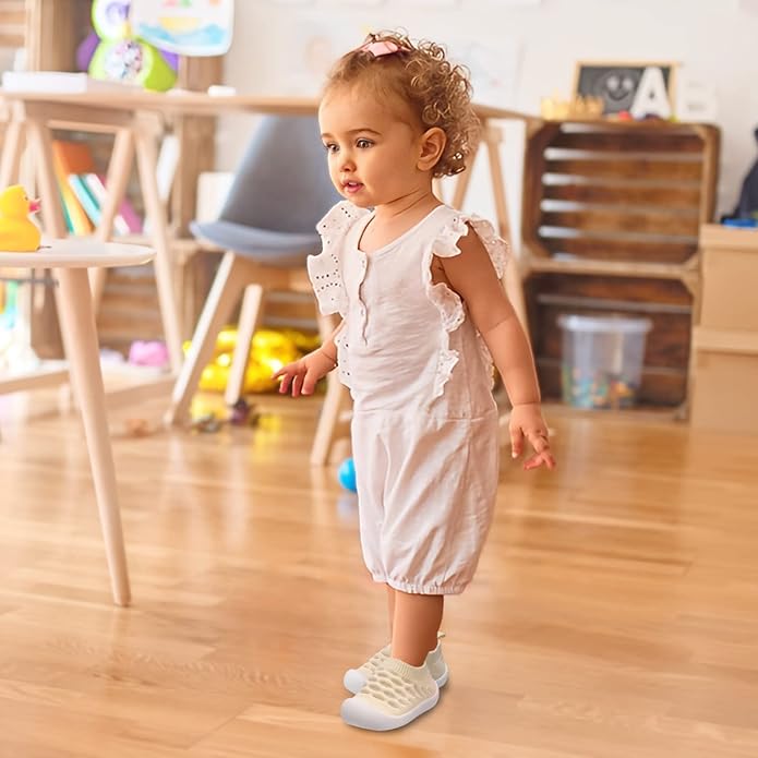 Baby First-Walking Shoes 1-4 Years Kid Shoes Trainers Toddler Infant Boys Girls Soft Sole Non Slip Cotton Canvas Mesh Breathable Lightweight TPR Material Slip-on Sneakers Outdoor