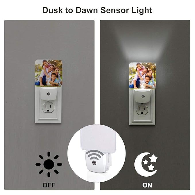 Custom Plug in Night Lights, Personalized Your Own Photo on LED Lamps, Auto Sensor Warm Sweet Nightlights for Bathroom/Toilet/Bedroom/Nursery (1Pcs)
