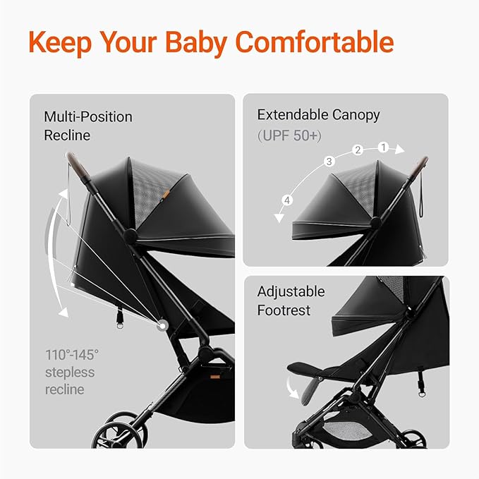 MAMAZING Lightweight Baby Travel Stroller with Carbon Fiber Frame, Compact & Airplane-Friendly, One-Handed Folding Design, 11.6 lbs, Perfect for Toddlers, Jet
