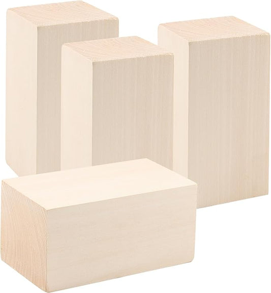 4 PCS 6 x 3 x 3 Inch Basswood Carving Blocks, Whittling Wood Blocks, Unfinished Basswood Carving Blocks for Beginners, DIY Crafting, Sculpture Artist