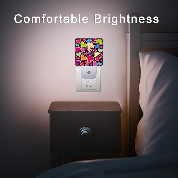 Colorful Heart Night Light,Plug in Night Lights 0.5W Sleep Friendly for Boys Girls Led Night Light Dusk to Dawn Sensor Nightlight for Stairway/Hallway/Kitchen