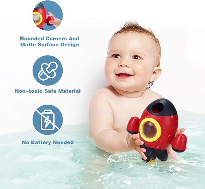 Bath Toys, Space Rocket Bath Toys for Toddlers 1-3, Spray Water Baby Bathroom Toys with Rotating Fountain, Shower Bathtub Toys for Toddlers Aged 18 Months 2 3 4 5 Years Old Kids Boys Girls