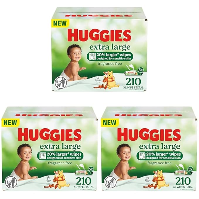 Huggies Extra Large Baby Wipes, Unscented, 15 Flip-Top Packs, 630 XL Wipes Total, Packaging May Vary (Pack of 3)