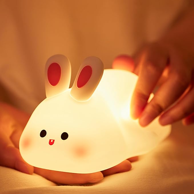 Bunny Lamp, Rabbit Night Light with Timer, Soft Silicone Big Face Bunny Gifts, Rechargeable Dimmable LED Nursery Light, Animal Kawaii Bedroom Decor for Kids Baby