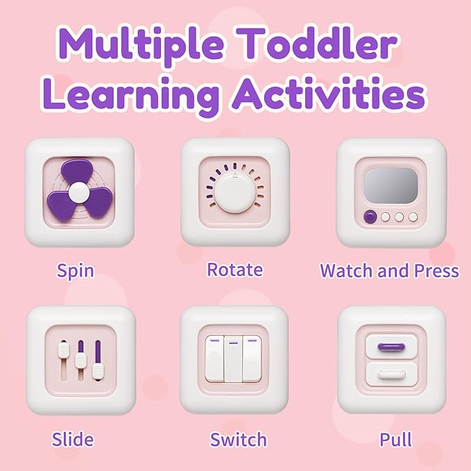 Busy Cube Toy for 1 Year Old Girl Gifts, Montessori for Baby Girl, Travel Sensory Toys for Toddlers 1-3, Learning Fine Motor Skills| 1st Birthday Girl Gifts 12 Months Stocking Stuffers