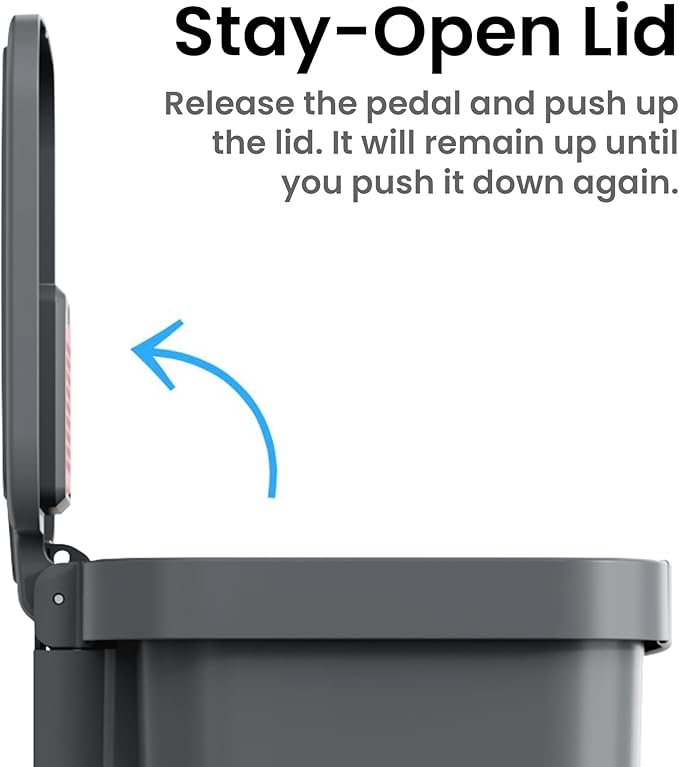 iTouchless SoftStep 13.2 Gal / 50L Step Pedal Kitchen Trash Can with Odor Filter, Durable Dent-Proof Construction and Stainless Steel Trim, Garbage Bin with Lid for Home Office, Bedroom, Gray Plastic