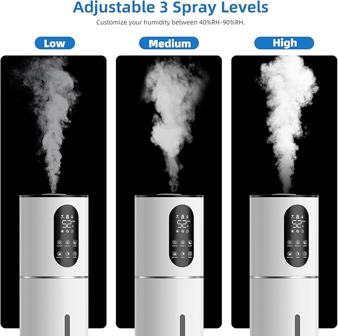 8L Smart Humidifier Large Room,2.1Gal humidifier for bedroom with Timer, 360°Nozzle, Top Fill Whole House Cool Mist Quiet Humidifiers for Plants Baby Kids Adults Office (White)