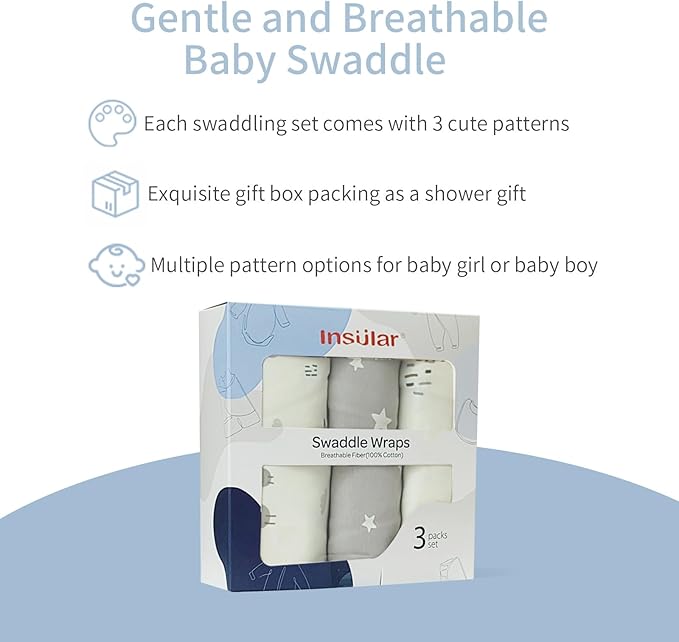 insular Baby Swaddle Wrap, Swaddle Blanket for Newborn and Infant, Adjustable Velcro Swaddling Set for Boy and Girl, Soft Cotton Baby Sleep Sack 3 Pack, Beige Sheep, Small(0-3M)