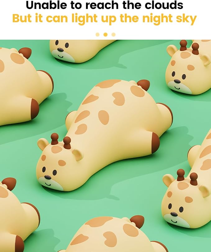 Kids Night Light Giraffe, Silicone Tap Control Bedside Lamp with Time Auto-Off, Cute Portable LED Nursery Light for Baby, Toddler, Bedroom