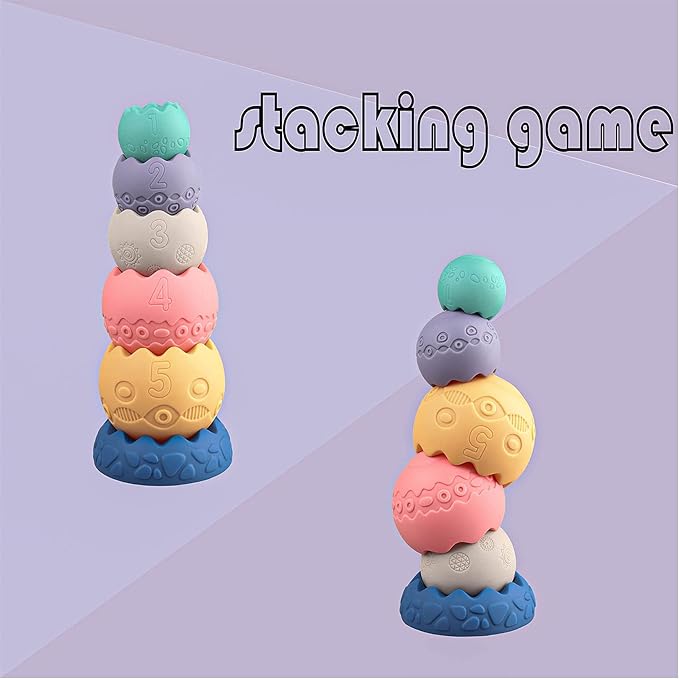Stacking Balls Soft Toys for Babies 6 12 18 Months 1 Year Old Girls Boys - Toddlers Sensory Educational Montessori Baby Blocks - Infant Newborn Teething Learning Stacker Cups-Easter Basket