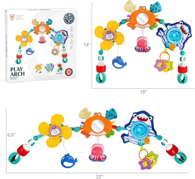 Baby Stroller Car Seat Toys,Adjustable Crib Mobile Activity Arch Toys with Sound Toy and Baby Hanging Toys,Sensory Play Travel Bouncer Bassinet Toy for Toddler Boy Girl 0 3 6 9 12 24 Month