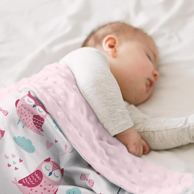 Owl Kid Blanket for Girl - Soft Kids Throw Minky Blankets with Dotted Backing for Girls - Kids Nursery Crib Blanket 30x40