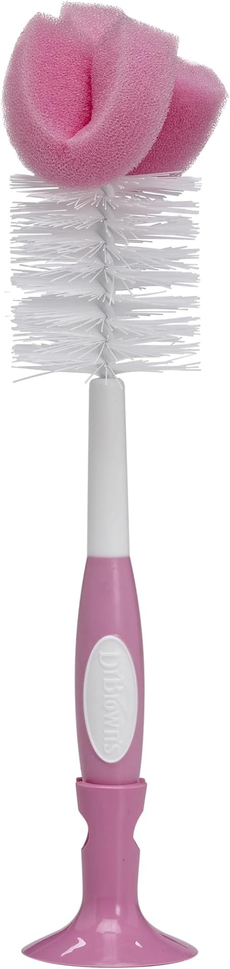 Dr. Brown's Reusable Sponge Baby Bottle Cleaning Brush with Suction Cup Stand, Scrubber and Nipple Cleaner, Pink 12-Pack