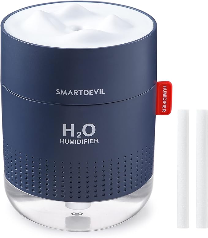 SmartDevil Small Humidifiers, 500ml Desk Humidifiers, Whisper-Quiet Operation, Night Light Function, Two Spray Modes, Auto Shut-Off for Bedroom, Babies Room, Office, Home (Dark Blue)