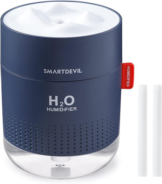 SmartDevil Small Humidifiers, 500ml Desk Humidifiers, Whisper-Quiet Operation, Night Light Function, Two Spray Modes, Auto Shut-Off for Bedroom, Babies Room, Office, Home (Dark Blue)