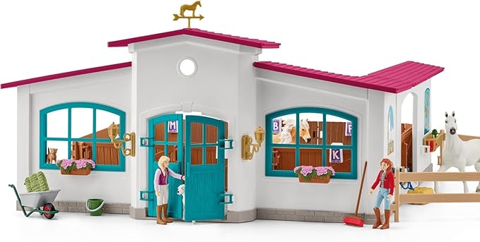 Schleich Horse Club - 179PC Peppertree Riding Arena Horse Playset with Real Dressage Cards - With Stable Set, 2 Horses, 3 Rider Figurines, Cards and Accessories - Toys for Girls & Boys Ages 5+ | 42639