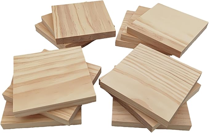 12PCS Unfinished Wood Square Blocks for Crafts, 4.7x4.7x0.6in Blank Wooden Squares Pine Wood Boards for Wood Carving,DIY Wood Coasters,Painting & Burning