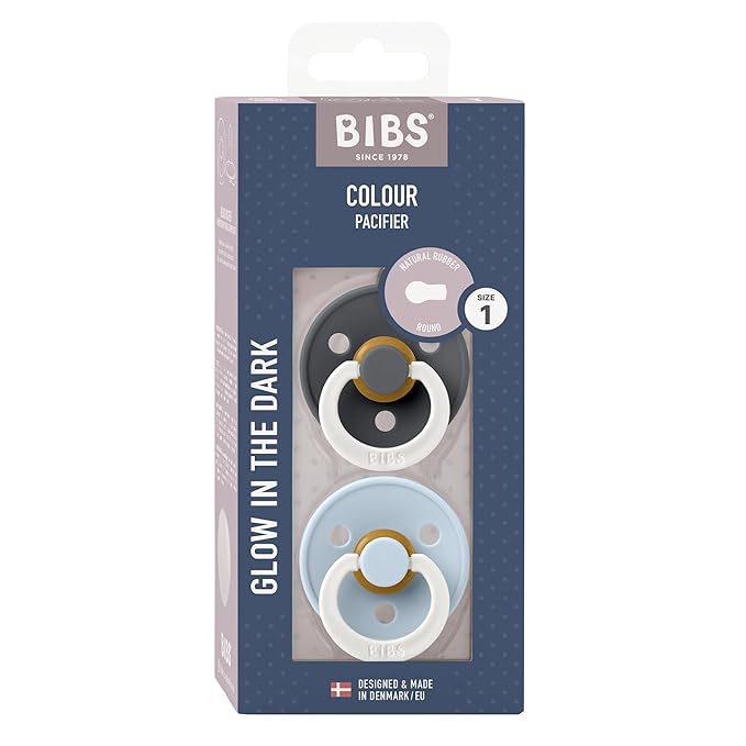BIBS Pacifiers Colour Collection | Natural Rubber Baby Pacifier | Set of 2 BPA-Free Soothers | Made in Denmark | 0+ Months (Pack of 2) | Baby Blue Night