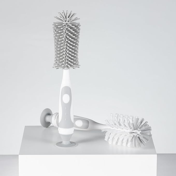 Chemimoso Multifunctional Cleaning Brush, Baby Bottle Brush, Water Bottle Brush Cleaner, Cup Brush, Rotate The Suction Cup to Obtain The Small Bristle Brushes Hidden in Handles, Set A, Grey