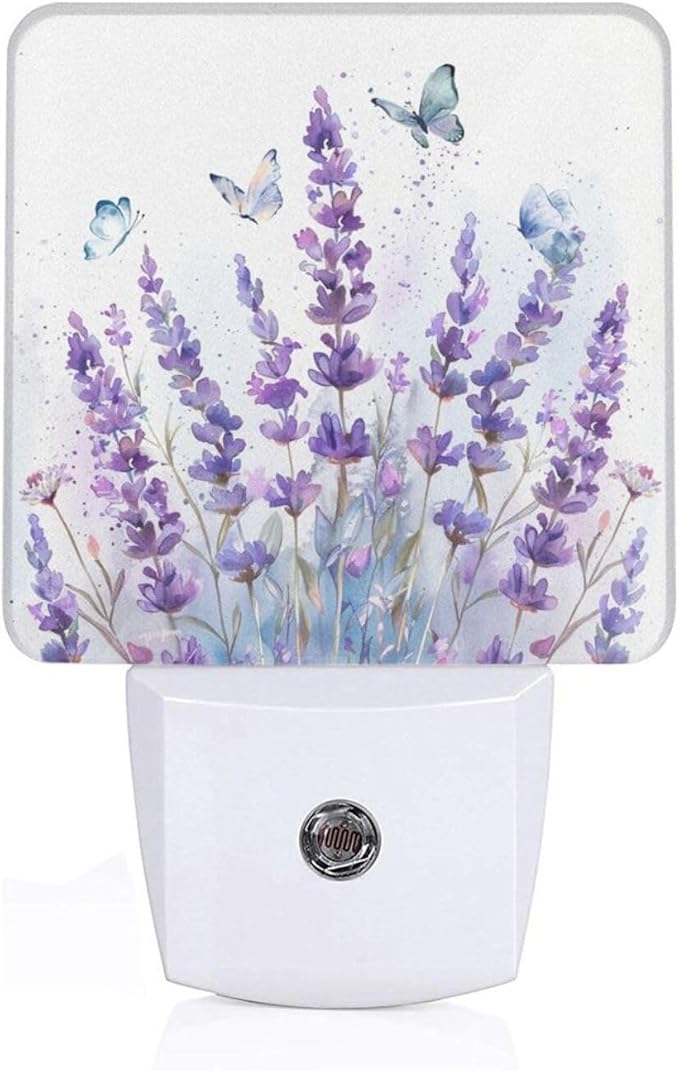 Led Night Light, Lanvender Butterfly Decorative Plug in Nightlights,with Smart Auto Dusk to Dawn Night Light for Bedroom, Kitchen, Nursery, Bathroom