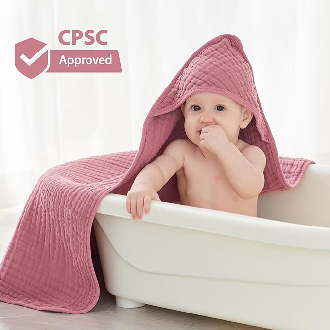 Hooded Baby Towels for Newborn - 2 Pack, 100% Muslin Cotton, Baby Bath Towels with Hood, Soft and Absorbent for Girls Infant, Toddler and Kids, Large 32x32 Inches, Newborn Essential